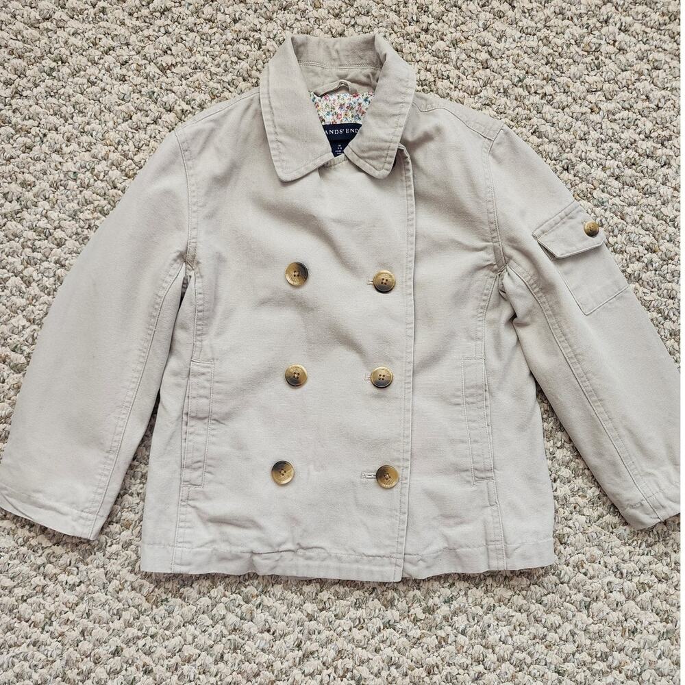 Lands' End Girl's Size Medium 5-6 Khaki Lined Jacket  100% Cotton
